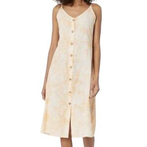 Roxy Wild Ties Cottagecore Button Front Cotton Midi Slip Dress Small Apricot Ice